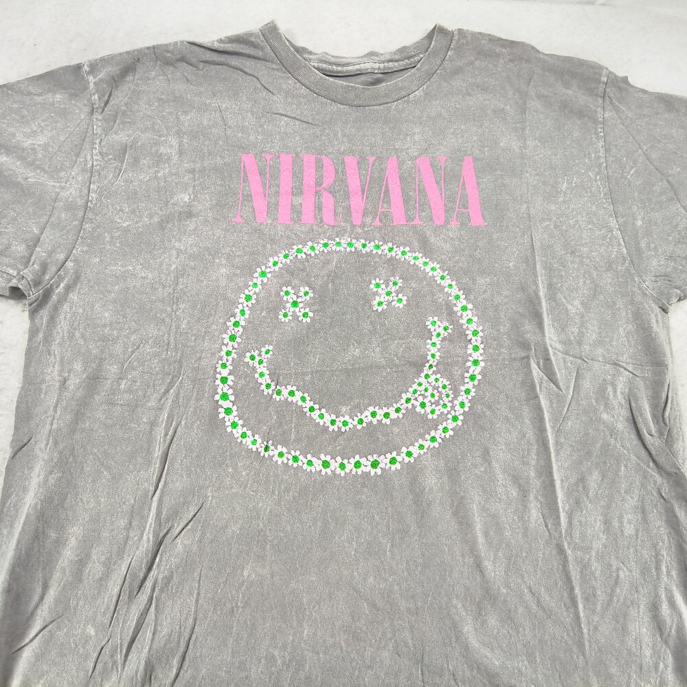 Nirvana Band Casual Crew Neck Graphic Shirt Adult Mens Size XL Gray Pink